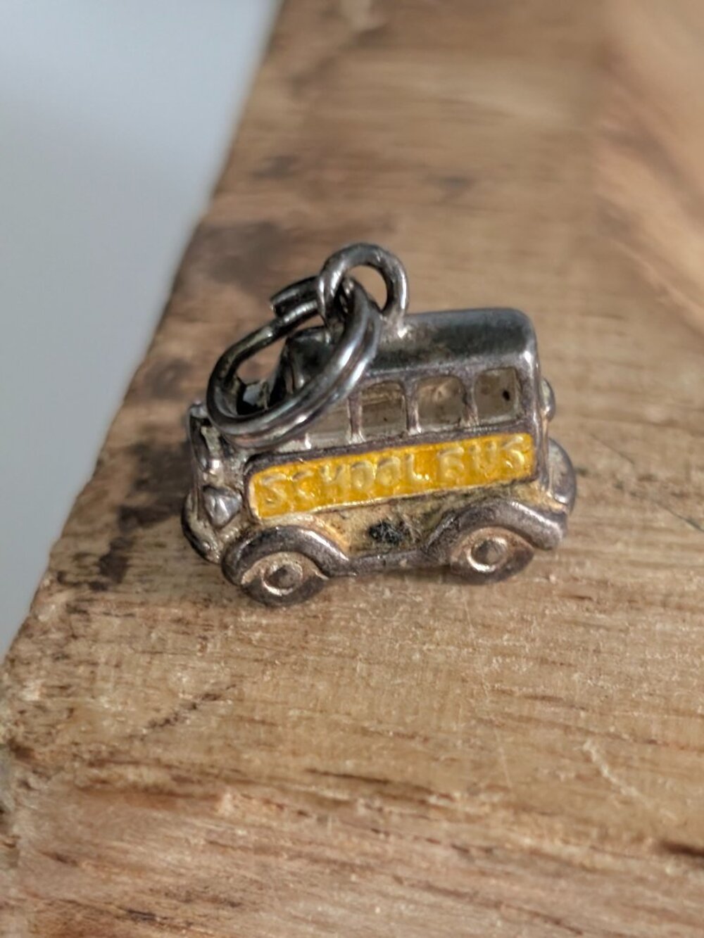 Vintage Sterling Painted School Bus Charm for Charm Bracelet